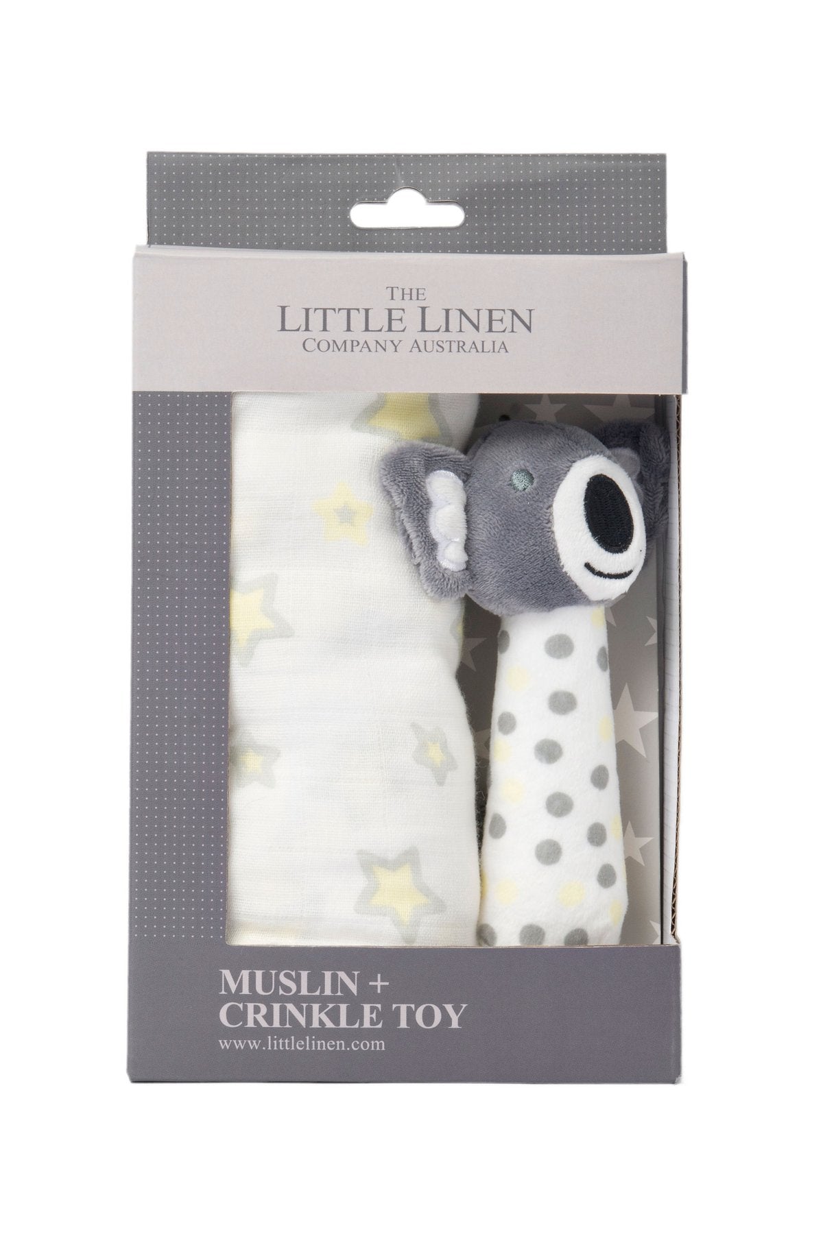 Little Linen Muslin Wrap & Crinkle Toy - Silver Koala